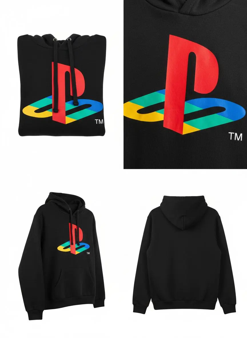 Buzo negro con logo de PLAY STATION multicolor