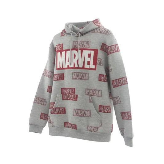 Buzo gris con capucha y estampados rojo de Marvel