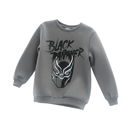 Buzo gris con imagen de Black Panther en negro