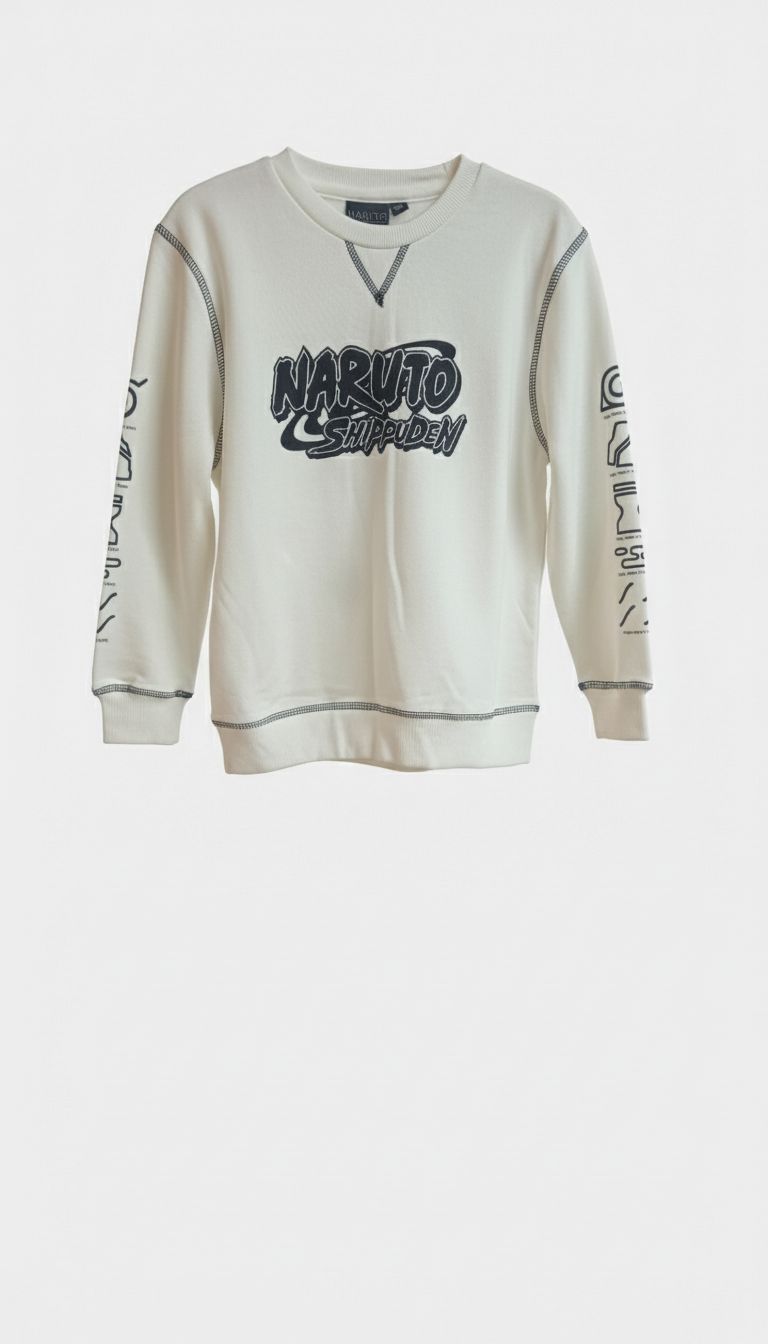 Buzo blanco con letras negras de Naruto