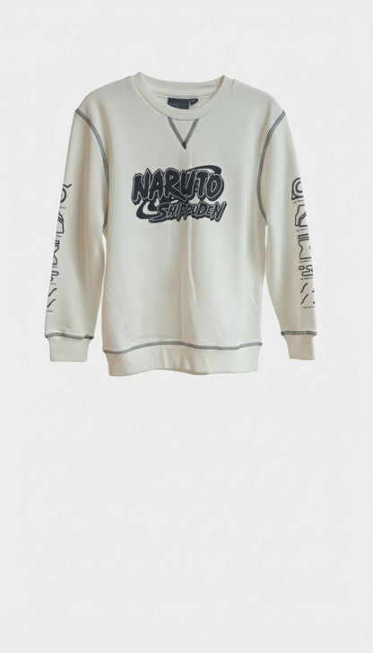 Buzo blanco con letras negras de Naruto