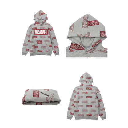 Buzo gris con capucha y estampados rojo de Marvel