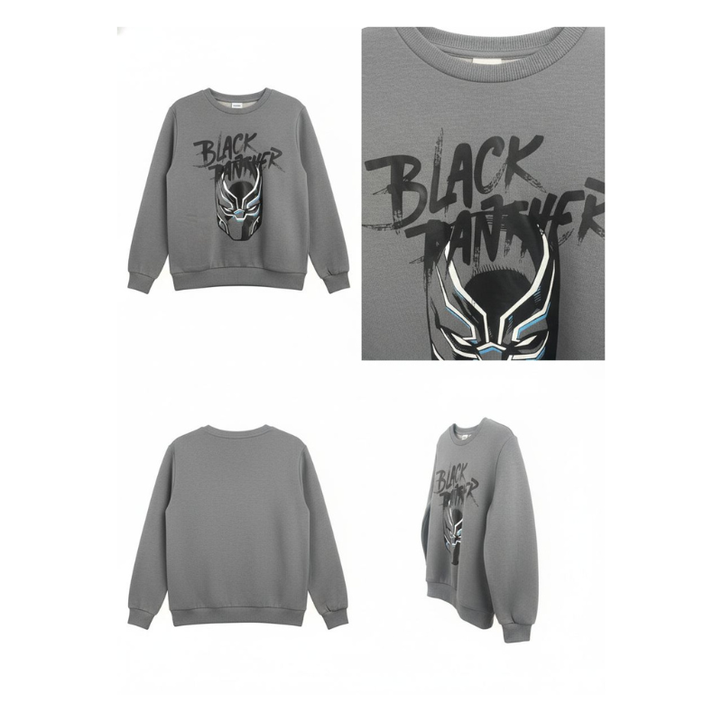 Buzo gris con imagen de Black Panther en negro