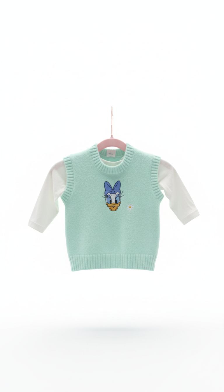 Buzo chaleco verde menta de Deisy con camisa maga larga blanca