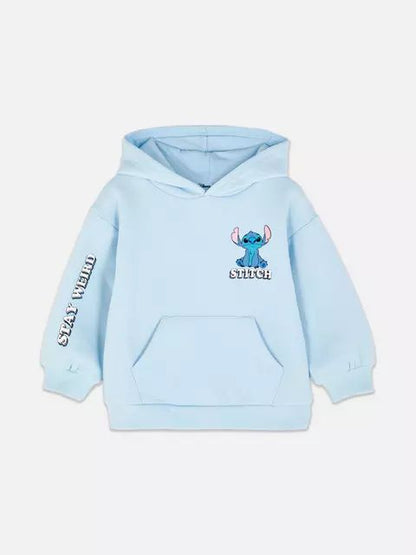Buzo azul con capucha y estampado de stitch