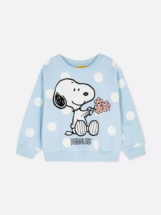 Buzo azul claro de snoopy con bolas blancas