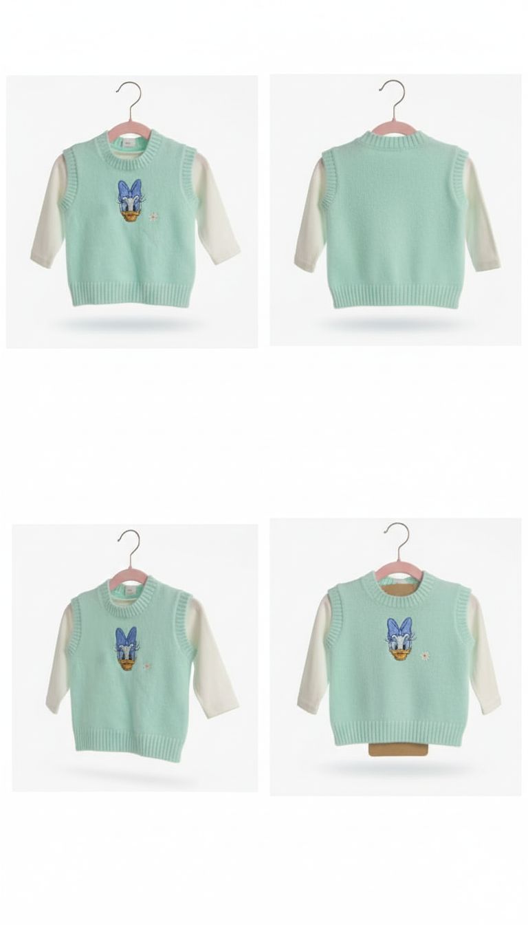 Buzo chaleco verde menta de Deisy con camisa maga larga blanca