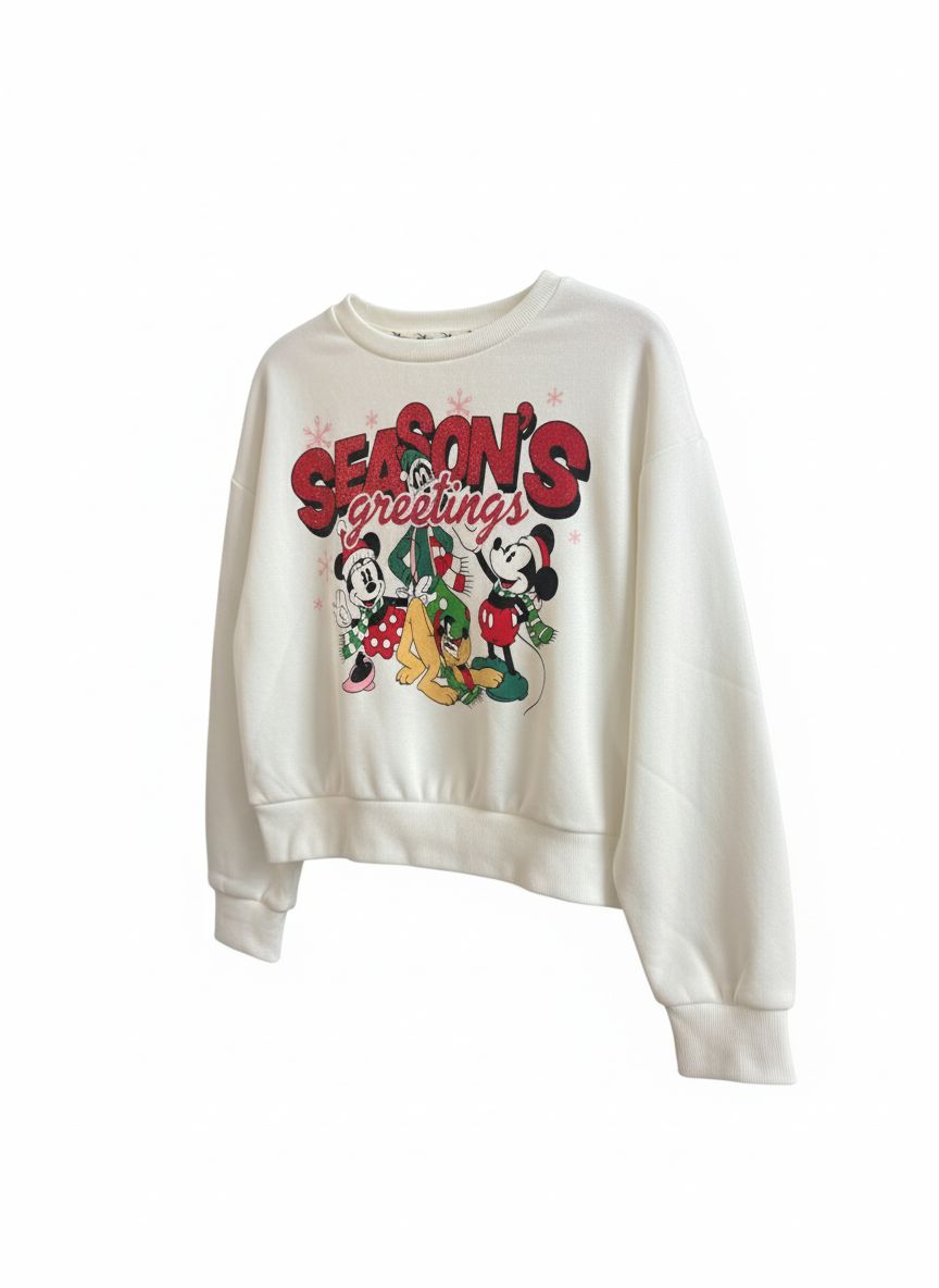 Buzo blanco navideño Mickey Mouse y Friends con mirella roja