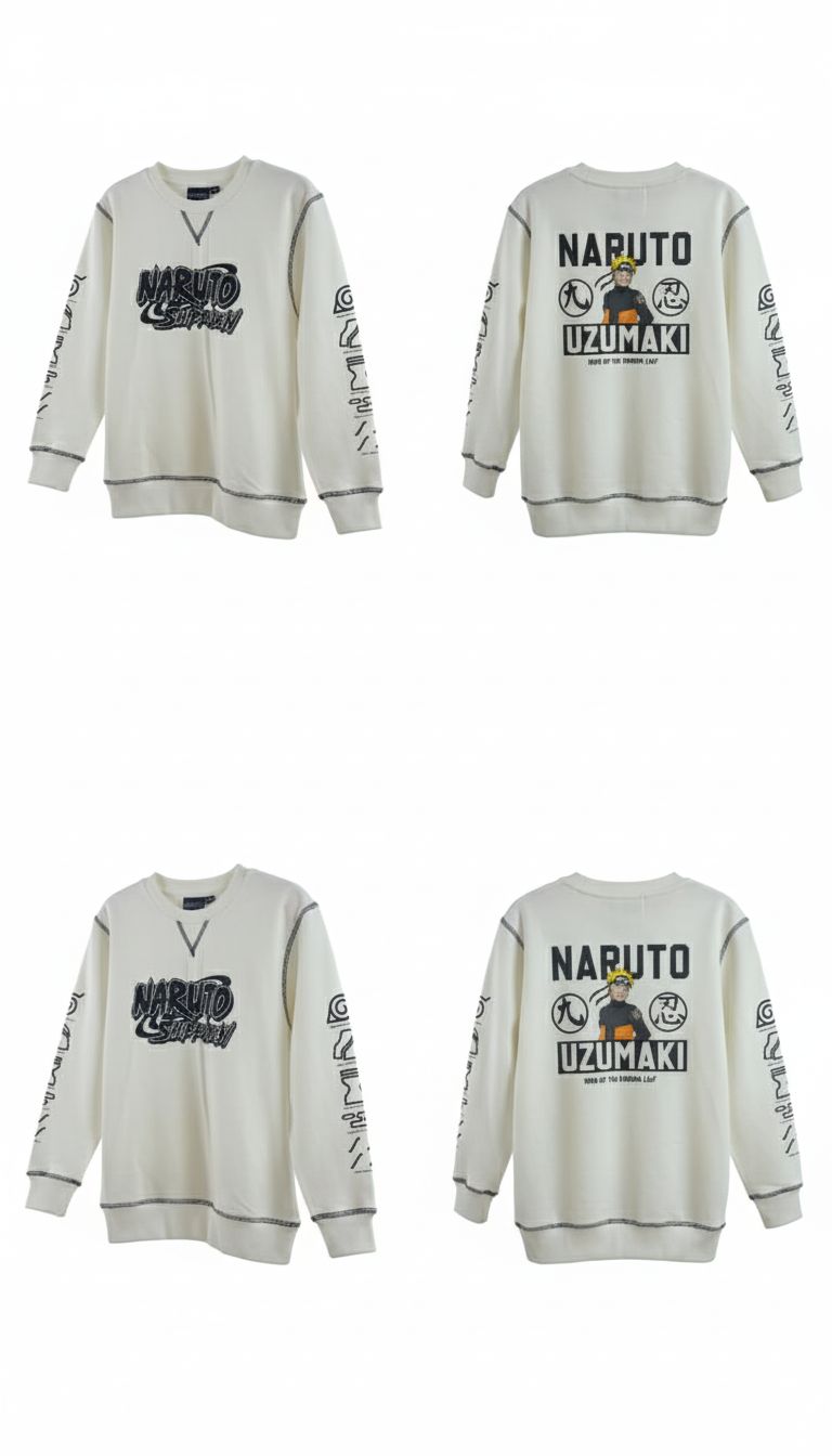 Buzo blanco con letras negras de Naruto