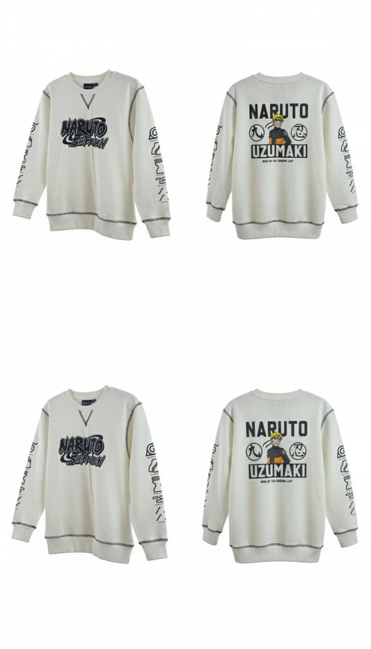 Buzo blanco con letras negras de Naruto