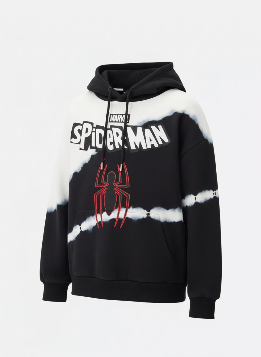 Buzo capucha de Spiderman  blanco con negro